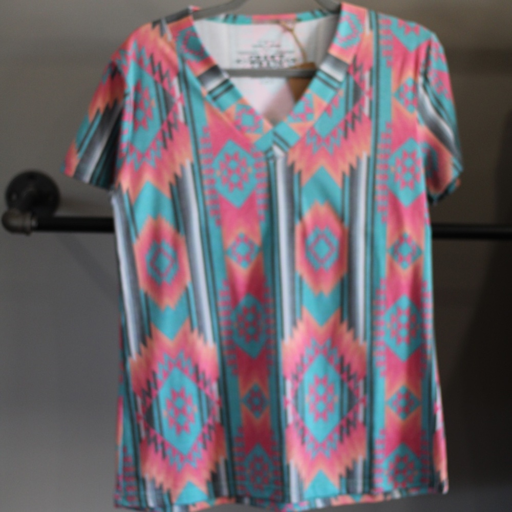 Crazy Train aztec tee, multi color, size small